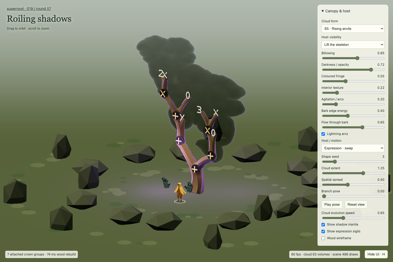 Actual 3D study: rising cloud towers with broad anvil crowns